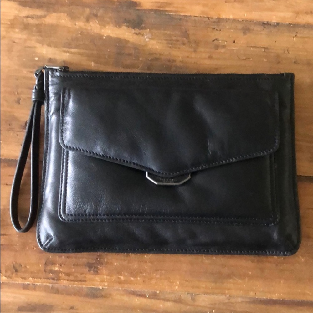 Rag & Bone Black Leather Field Wristlet Puffer